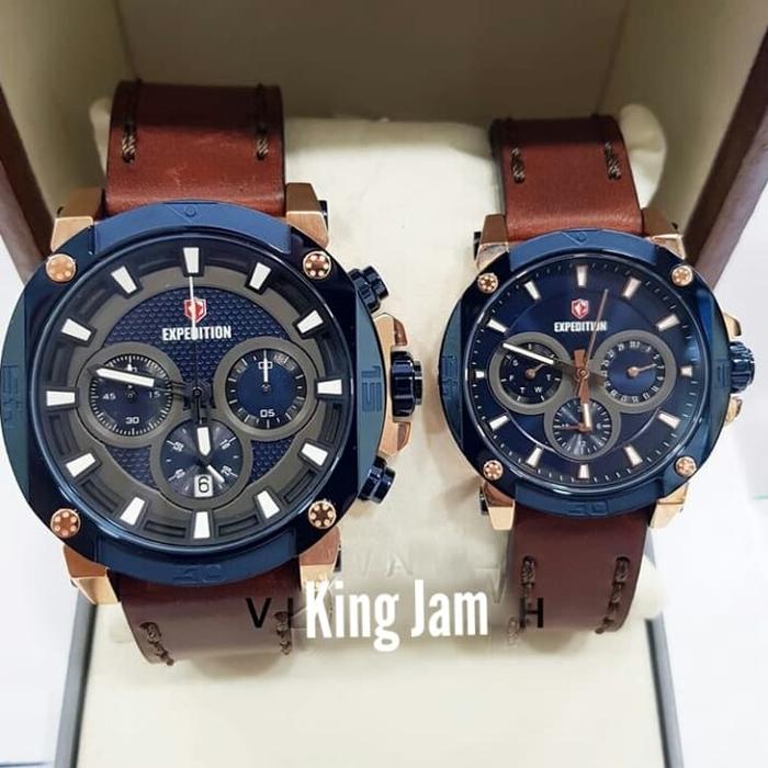 Jam Tangan Couple Expedition E6606 / E 6606 Original Blue Rosegold