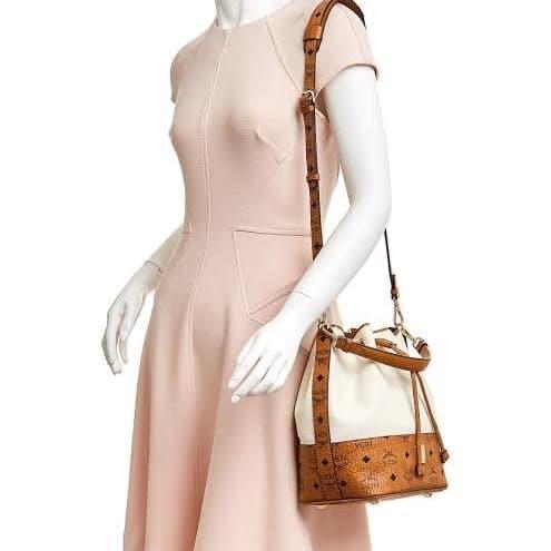 BRAND NEW! MCM GEONAUTIC VISETOS & LEATHER DRAWSTRING BUCKET BAG