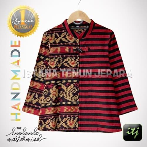 Atasan Batik Wanita - Baju Blouse Tenun Troso Kombinasi Lurik