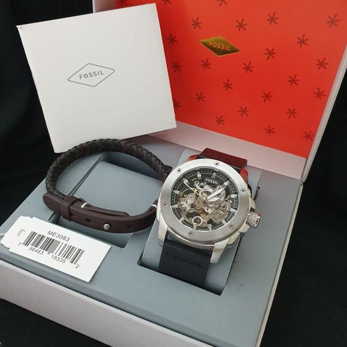 Jam Pria Fossil ME 3083 Automatic Kulit Original Fullsett Gelang 44mm