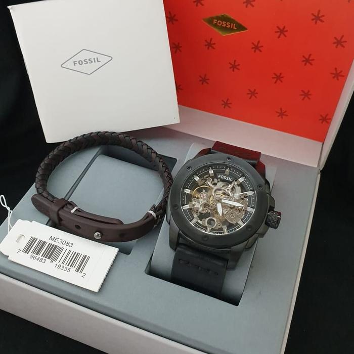 Jam Pria Fossil ME 3083 Automatic Kulit Original Fullset Gelang 4.4cm