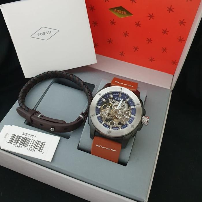 Jam Pria Fossil ME 3080 Automatic Kulit Original Fullset Gelang 4.4cm