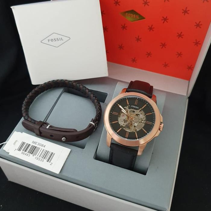 Jam Pria Fossil ME 3084 Automatic Kulit Original Fullset Gelang 4.4cm