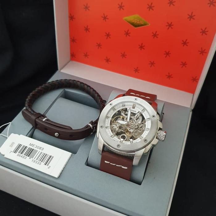 Jam Pria Fossil ME 3083 Automatic Kulit Original Fullset Gelang 44mm