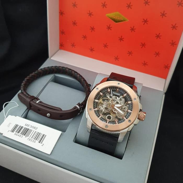 Jam Pria Fossil ME 3082 Automatic Kulit Original Fullset Gelang 4.4cm