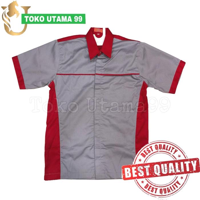 Baju karyawan abu merah Dril - seragam TOKO dril - baju office Boy