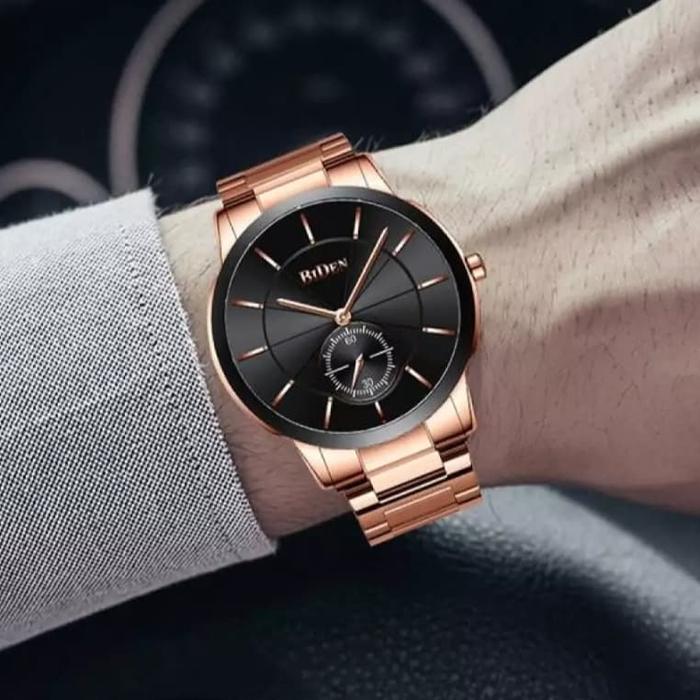 Jam Tangan Pria Biden YN0178 Original Analog Classic Rantai Rosegold