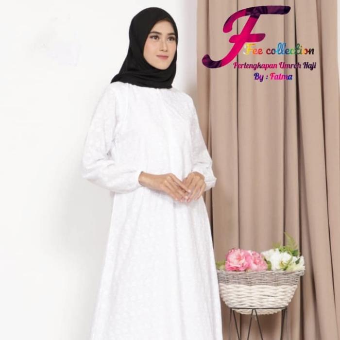gamis putih renda/ gamis haji/ gamis renda bawah