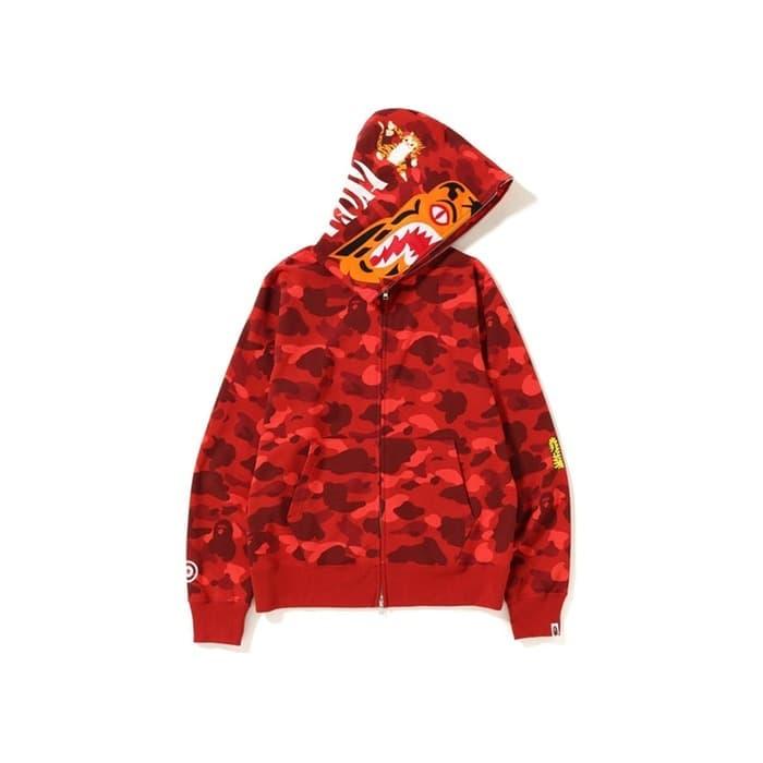 Bape Color Camo Tiger Full Zip Hoodie -RED 100% Original - L