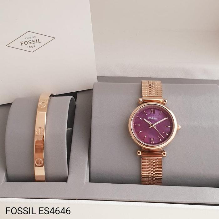 Jam Tangan Wanita Fossil ES 4697 Cream Original 2.8cm Fullset Gelang