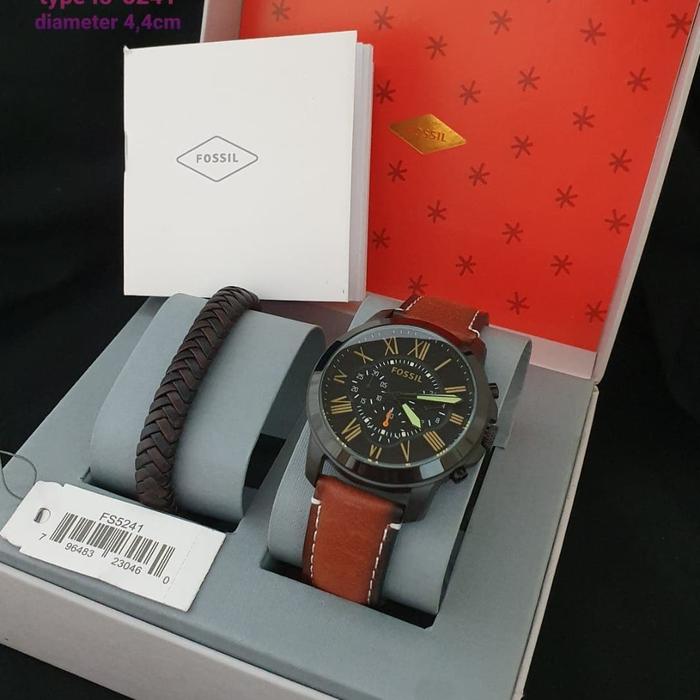 Jam Tangan Pria Merk Fossil FS 5241 & FS5241 Kulit Fullset Gelang 44mm