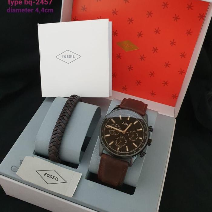 Jam Tangan Pria Merk Fossil BQ2457 & BQ 2457 Kulit Fullset Gelang 44mm