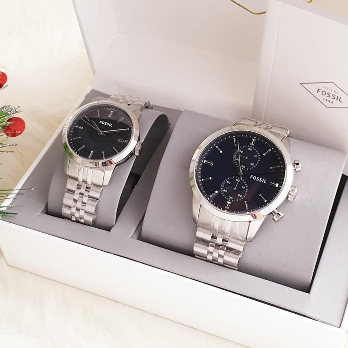 Jam Tangan Couple Merek Fossil FS 4685 Original 3.6cm & 4.5cm Fullset