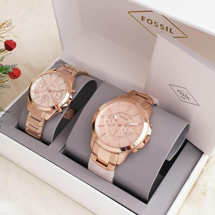 Jam Tangan Couple Merek Fossil FS 4685 Original 3.6cm & 4.5cm Fullsett