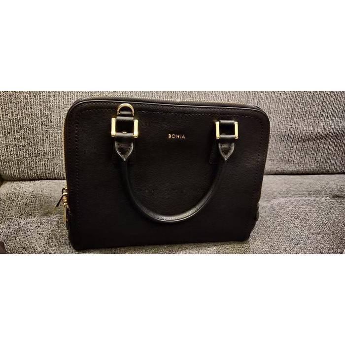 JUAL RUGI Bonia Black Leather Satchel Bag ORIGINAL