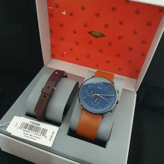Jam Pria Fossil FS 5486 & FS5486 Fullset Gelang 42mm Original