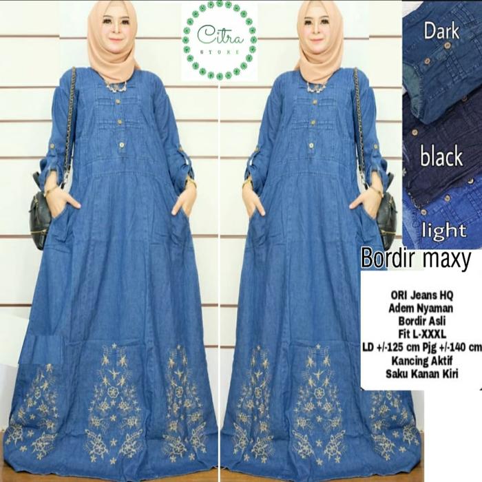 BORDIR MAXY JEANS DRESS TERUSAN WANITA JUMBO LD 125