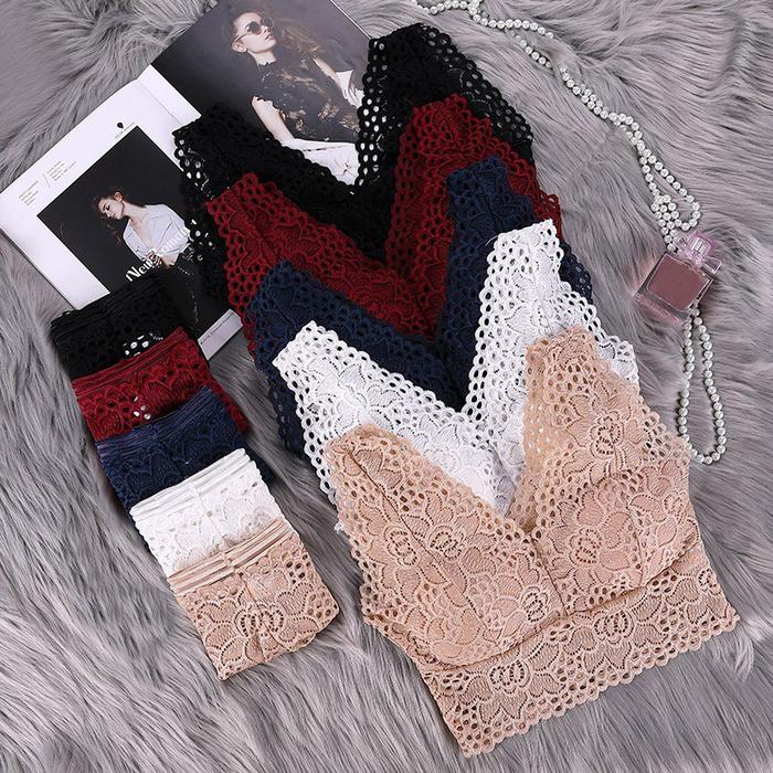 2 pcs/set Lace Sexy Underwear Strap Three-Point Nightwear Bras and