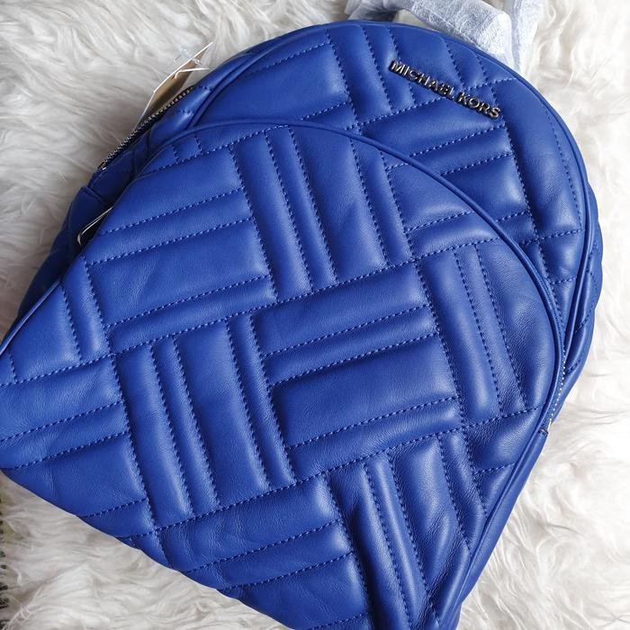 michael kors abbey medium quilted cobalt blue leather backpack
