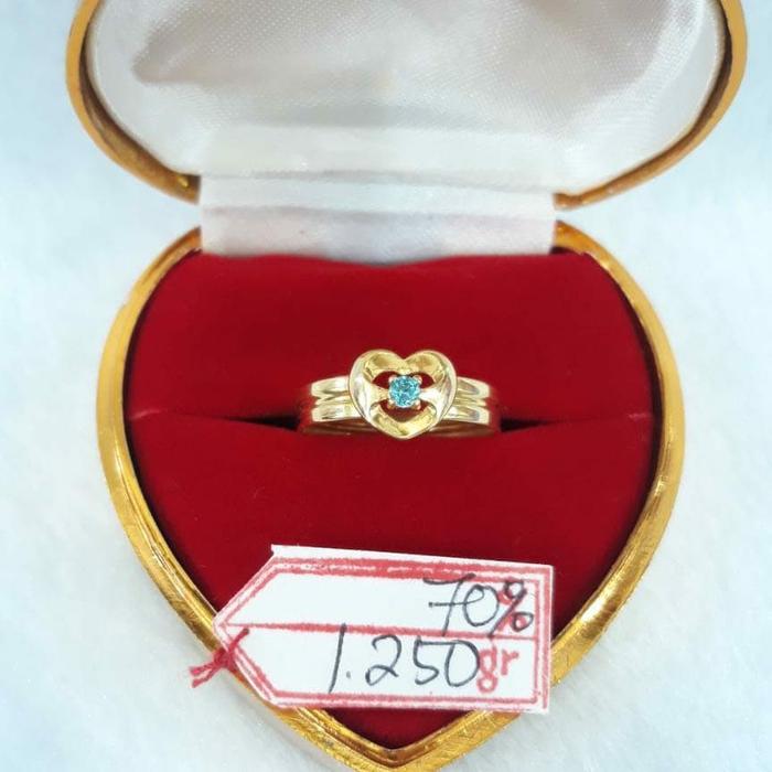 Cp737F101F cincin model love permata biru emas kuning asli perhiasan