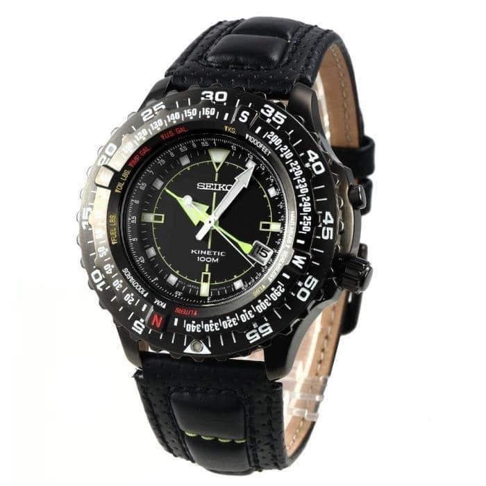 Jam Tangan Seiko SKA425P1 Kinetic Full Black Leather Strap