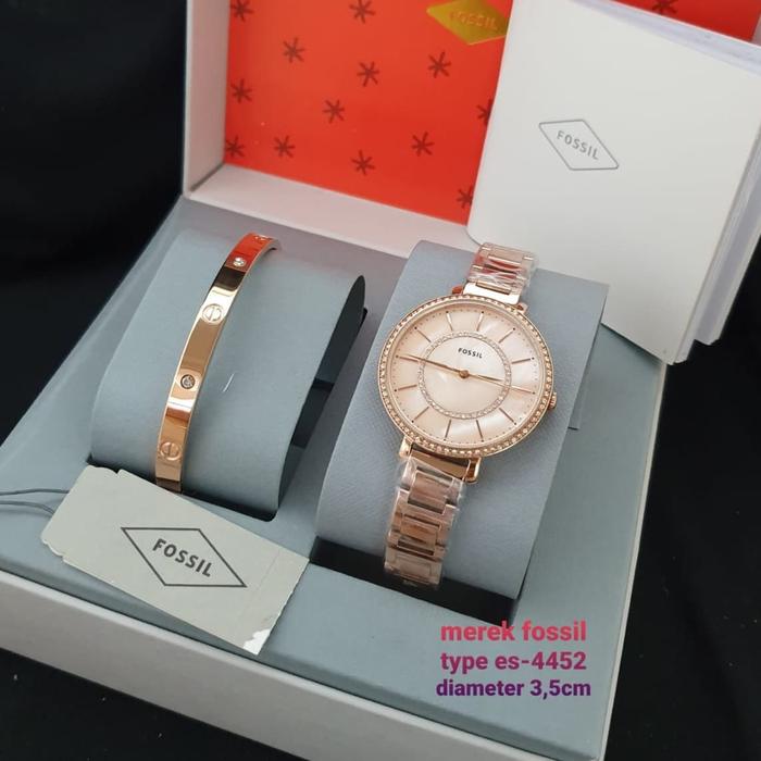 Jam Tangan Wanita Merek Fossil ES 4452 Original 3.5cm Fullset Gelang