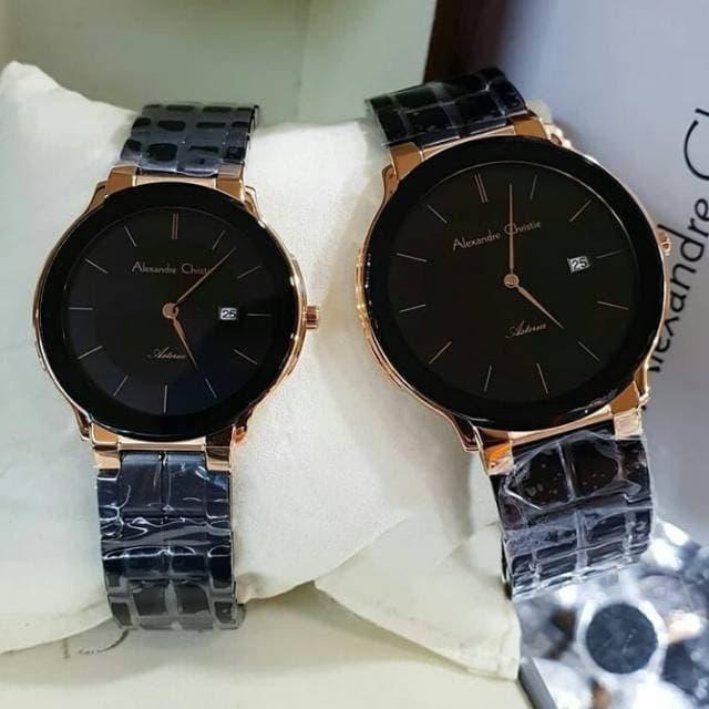 Jam Tangan Alexandre Christie Couple Original AC8615 Black Rosegold