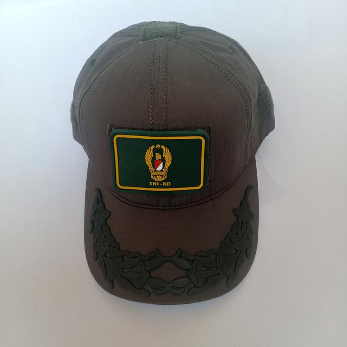 Topi pamen TNI hijau free patch rubber logo TNI