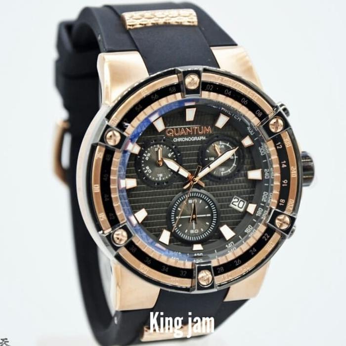Jam Tangan Pria Quantum HNG795.461 Original Black Rosegold Rubber