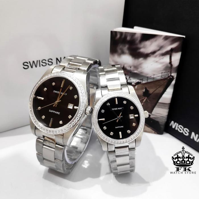 Jam Tangan Swiss Navy 8819 Silver Couple ORIGINAL