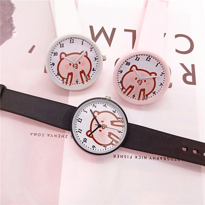 Jam Tangan Quartz Dial Bulat + Strap Jelly Warna Permen