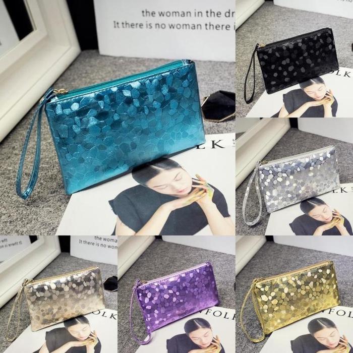Tas Clutch Wristlet Sequin/Payet Motif Batu dengan