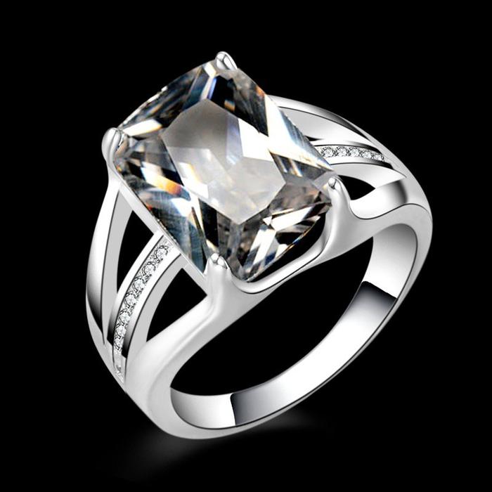 Cincin Silver Persegi Zircon untuk Pernikahan