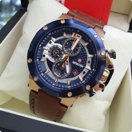 EXPEDITION E6751 / 6751 - JAM TANGAN PRIA ORIGINAL-ROSEGOLD BLUE BROWN