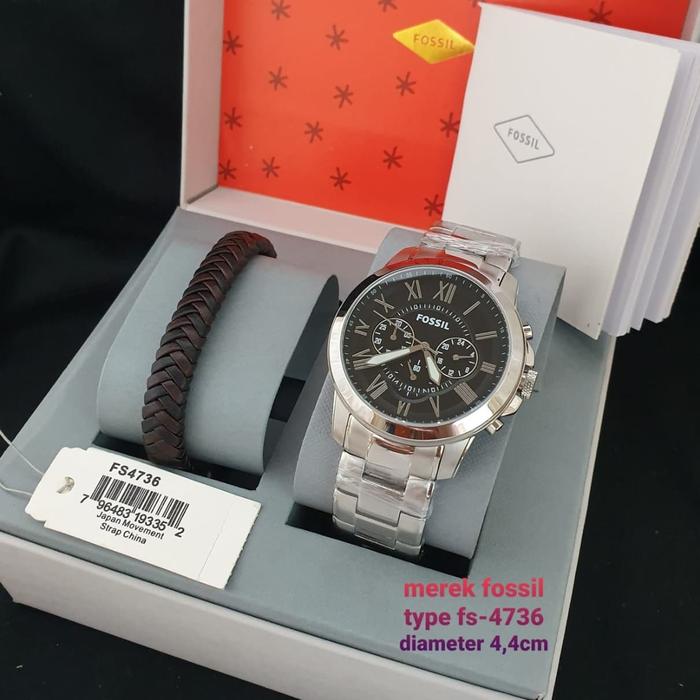 Jam Tangan Pria Fossil FS 4736 & FS4736 Silver Fullset Gelang 44mm