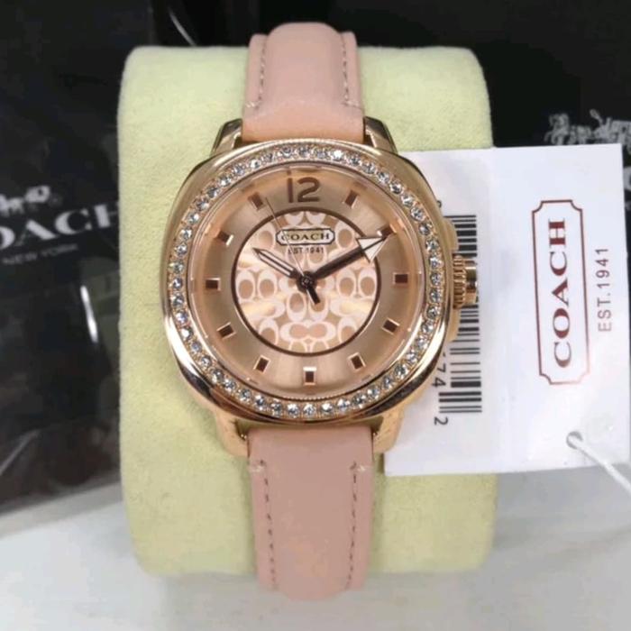 Jam Tangan Wanita Merek Coach EST 1941 Pink Leather 35mm Original