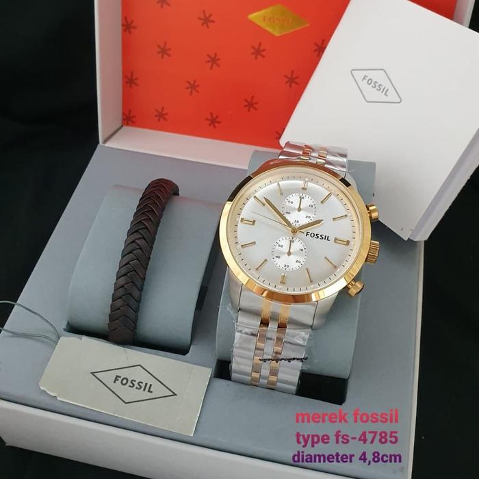 Jam Tangan Pria Merk Fossil FS 4785 & FS4785 Fullset Gelang 48mm