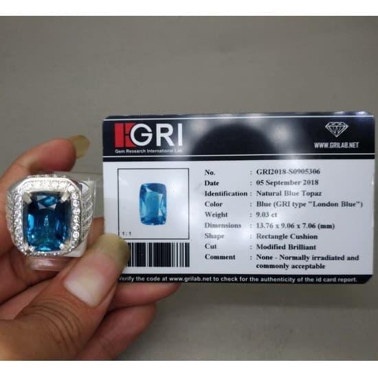Cincin Batu London Blue Topaz Bersertifikat GRI