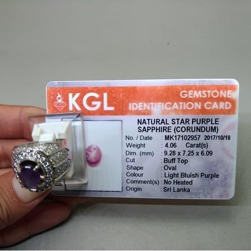 Batu Cincin Purple Star Safir Ungu Ceylon Mata Udang Bersertifikat