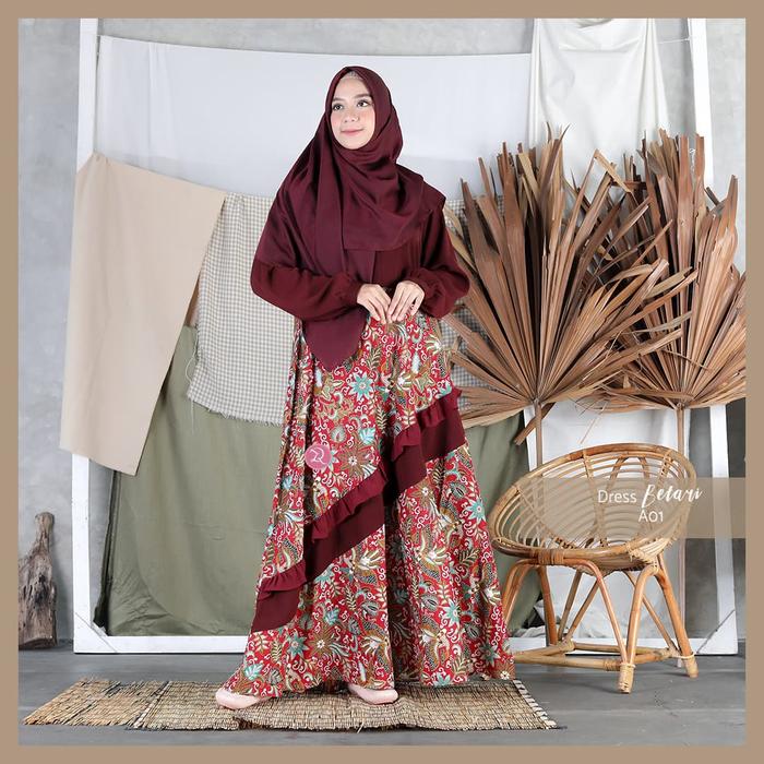 ZIZARA BETARI DRESS A01 MAROON GAMIS BATIK BISA COUPLE BATARAJUNA