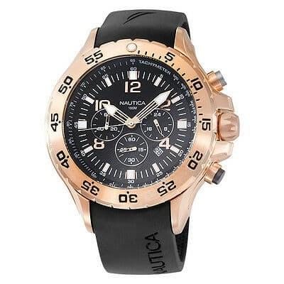 Nautica NST Chronograph Rose Gold Case Black Rubber Strap Men's Watch