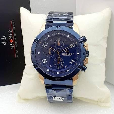 Hegner 1656 cr rosegold blue chronograph jam tangan pria original