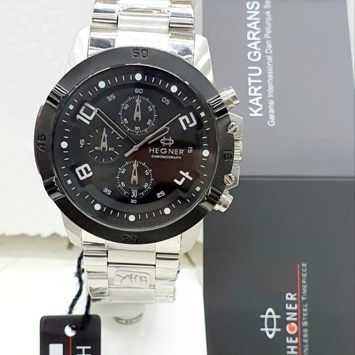 Hegner 1656 CR silver ring black jam tangan pria original