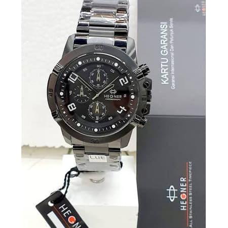 Hegner 1656 cr fullblack chronograph jam tangan pria original