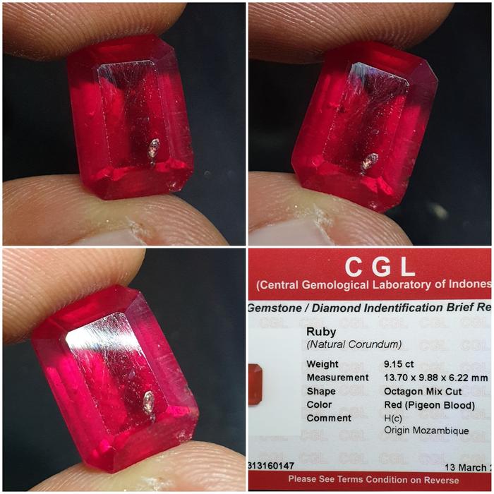 Batu Pigeon Blood Red Ruby Mozambique Memo 9.15 crt