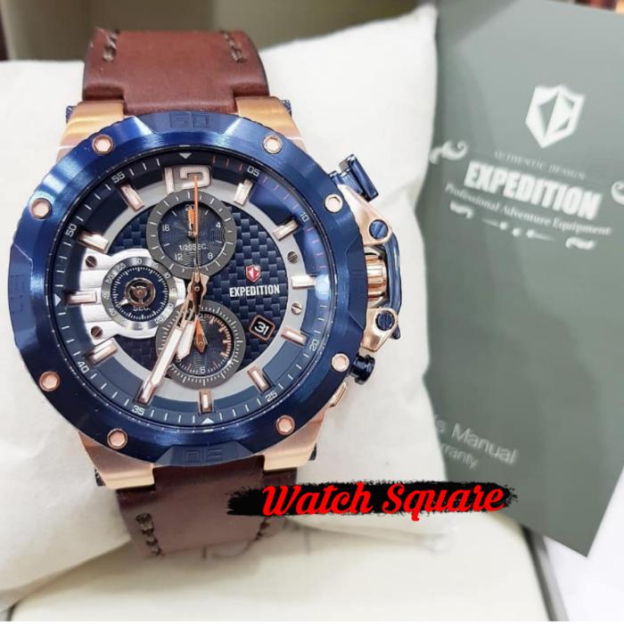 Jam Tangan Expedition Pria E6751 Original Blue Rosegold