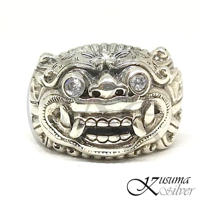 Cincin Ring Perak silver Ukir Barong Rangda Batu Putih Lebar Asli 925