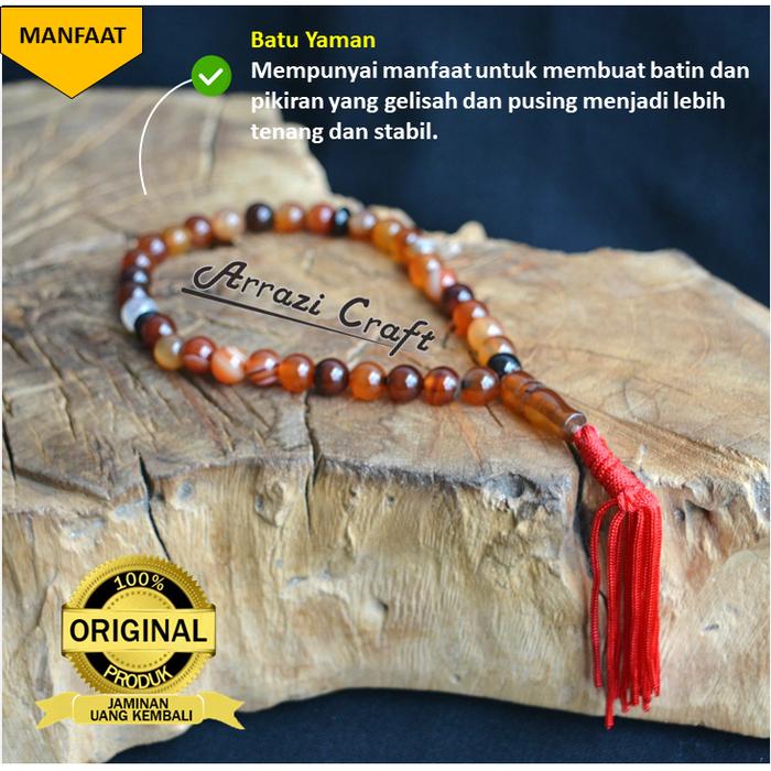 Tasbih Batu Akik 33 Butir Yaman Sulaiman ASLI Alam Merah Madu NATURAL