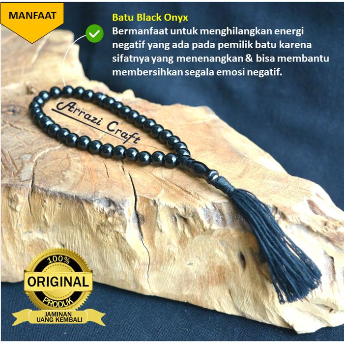 Tasbih Batu Akik 33 Butir Hitam Black Onyx ASLI Alam NATURAL Original