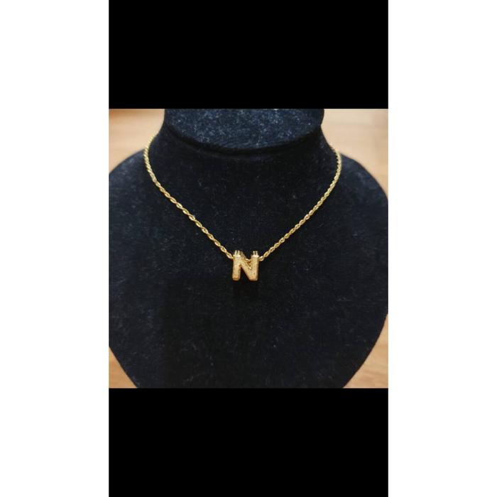 set kalung inisial huruf N emas asli